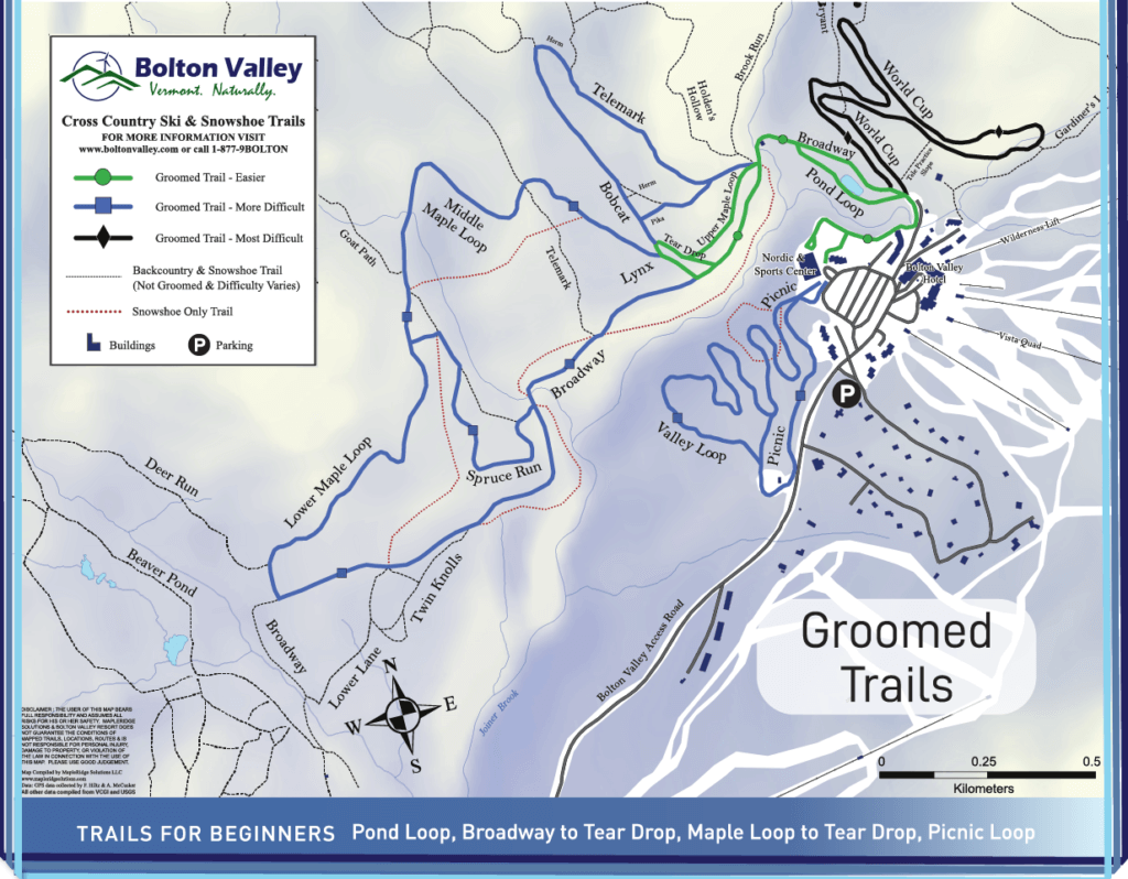 Bolton Valley Nordic Groomed Trails and snowshoe trails