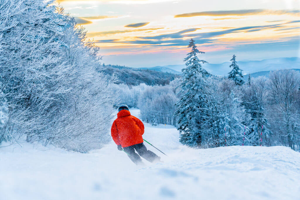 skiing off into the sunset at bolton valley