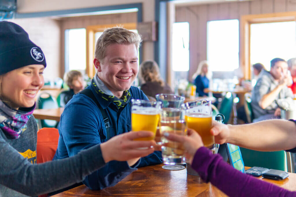 apres beers at the james moore tavern at bolton valley