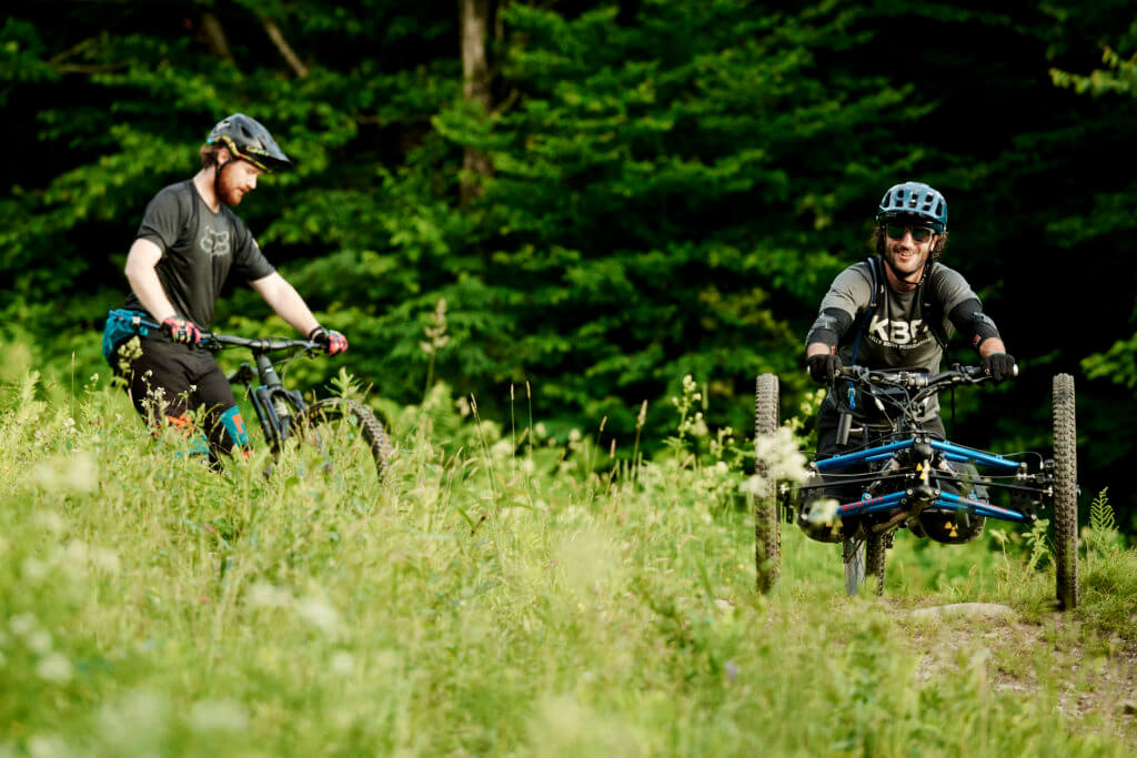 Adaptive mountain biker Greg Durso rides the Bolton Valley trails