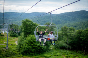 Mountain Bikers Celebrate Riding the Lift at Bolton Valley Summer of 2021