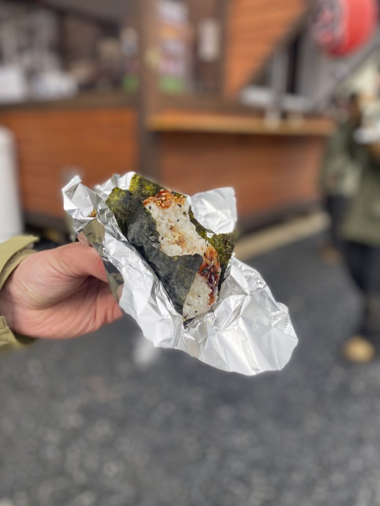 Close up of a Pork Belly Rice Ball