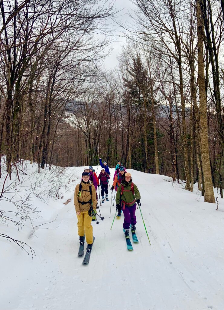 Group of women backcountry skin in the wilderness