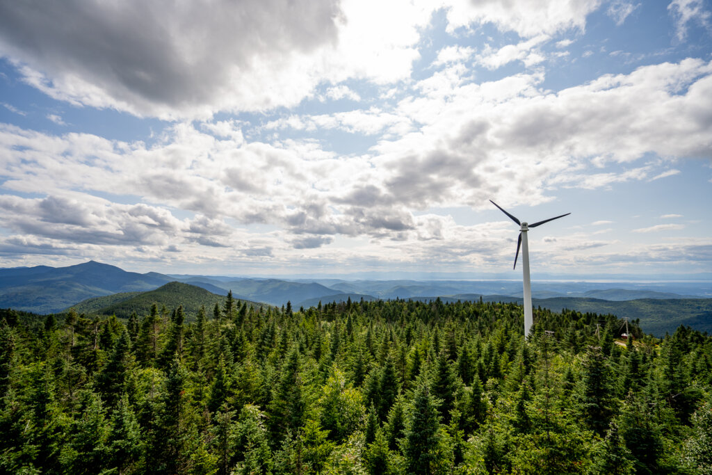 Scenic views of the mountain tops and windmill on a summer day from the Fire tower