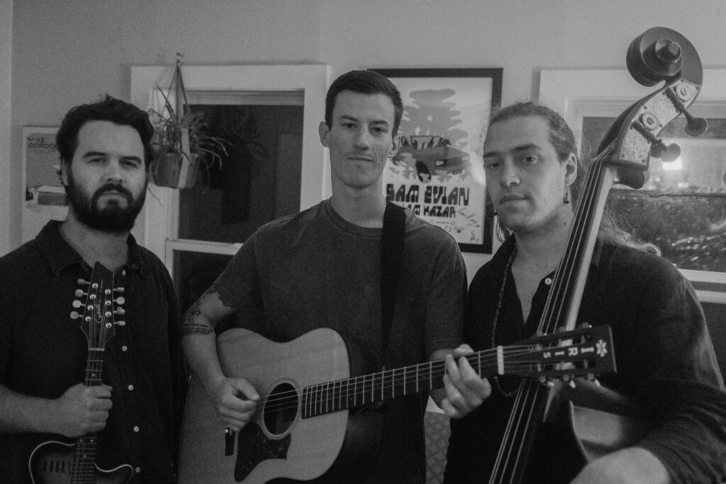 Vermont bluegrass group Good Gravy poses with their instruments